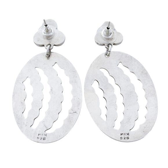 Cutout Oval Drop Statement Earrings | Vintage Mexico Sterling Silver 925 - Picture 6 of 8